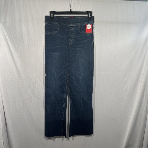 NWT $128 Spanx [ Small ] Cropped‎ Flare Fray Hem Jeans in Blue Medium Wash - Picture 5 of 14